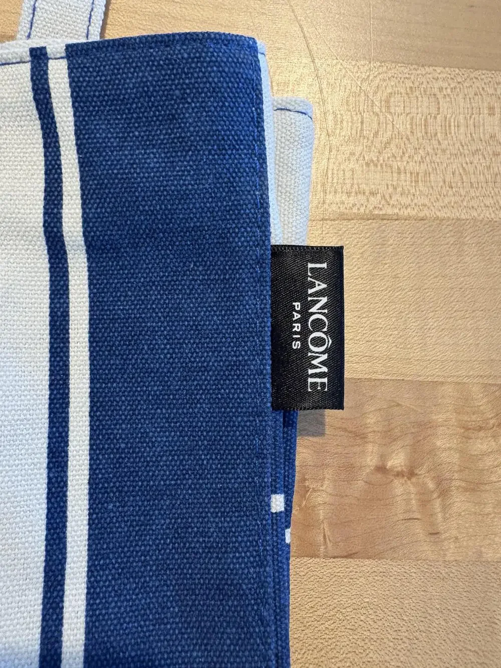 Lancome Tote Bag Womens Small Blue White Stripe Rope Handle Beach Travel